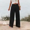 2026 Pantalones Largos de Verano Cómodos de Tiro Alto con Botones, Cintura Elástica, Pierna Ancha para Mujer, Pantalones Casuales de Pierna Recta, Transfronterizos de Amazon Europeo y Americano