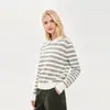 Suéter pullover de punto para mujer de otoño e invierno, superventas transfronterizo de Amazon, con cuello camisero, a rayas, corte holgado, versátil, de manga larga