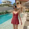 Traje de baño de aguas termales para mujer, estilo conservador, con realce de pecho pequeño, estilo coreano, pequeño, fresco, ajustado, sexy, que cubre el vientre, falda combinada, 2025