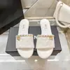 Sandalias Planas Casuales de Piel Genuina de Verano Estilo Chanel y Pantuflas Moda Ropa de Exterior Cadena Pantuflas Clásicas de Playa de Piel de Oveja