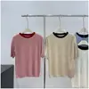 Primavera y Verano Nuevo Estilo Coreano Holgado Estilo para Ir al Trabajo Coreano Dongdaemun Color Fresco Pequeño Combinación de Colores Cuello Redondo Versátil de Punto de Manga Corta