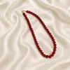 Colar de Contas de Vidro Vermelho para Mulheres, Retrô, Luxo Leve, Sofisticado, Elegante, Moderno, Corrente de Pescoço Versátil, Corrente para Clavícula