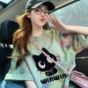 Explosiones de Verano Moda Nacional Diseño de Salpicaduras de Tinta Camiseta Suelta de Algodón Puro para Mujer Estilo Coreano Ins Dibujos Animados Graffiti Top de Longitud Media Moda