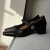 Edição de pele de carneiro ~ Sapatos Mary Jane franceses femininos, primavera 2025, estilo retrô, boca rasa, sapatos únicos, salto grosso, sapatos únicos