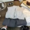 Conjunto de Verão Infantil 2026 Novo Estilo Camisa com Colete + Conjunto de Shorts, Moda Unissex Algodão Acolchoado
