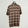 Camiseta de Punto de Manga Corta para Hombre Textura de Raya Hueca Estilo Old Money Seda Helada de Alta Gama Verano Venta al por Mayor de Fábrica Transfronteriza