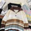 Camisa Polo de Punto Transpirable de Verano con Contraste para Hombre Estilo Hong Kong Holgada Casual para Pareja Top de Color con Rayas de Diseño de Nicho de Alta Calidad