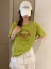 Camiseta de Algodón de Verano con Copos de Nieve, Bloques de Color, Forma de Arco de Trece Líneas, Cuello Redondo, Corte Ajustado, Mangas Cortas Versátiles