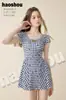 Traje de baño para adultos 161023, Estilo nuevo para mujeres, Enterizo estilo falda con diseño de cuadros para niñas jóvenes y estudiantes, Traje de baño de verano para nadar y jugar en el agua