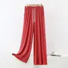 Pantalones de Modal para Dormir con Cordón, Pantalones Rectos para Mujer, Pantalones de Pierna Ancha de Cintura Alta, Pantalones Largos Sueltos Finos, Pantalones para Casa, Pantalones Elásticos de Baile