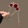 Novo Grampo de Cabelo Rosa Vermelha Chinesa Feminino Sofisticado Borla Antiga Caminhada Outono e Inverno Elegante Cabelo Grampo de Cabelo Grampo de Cabelo Ano Novo