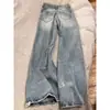 Jeans retro de pierna ancha rasgados estilo americano para mujer, nueva colección de otoño, de cintura alta, corte holgado, adelgazantes, con caída fluida, pantalones de largo hasta el suelo
