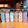 Copo Térmico Portátil de Mão para Duas Bebidas, Floral 3D, para Carro, Armazenamento Frio, Portátil, para Exterior, Vácuo, Copo de Presente