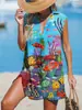 2025 Nuevo Vestido Sexy de Verano para Mujer sin Mangas con Cuello en V Estampado Falda Ropa para Mujer Transfronteriza Europea y Americana Comercio Exterior
