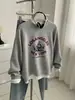 Moletom com Capuz Americano Retrô de Lã e Algodão Air para Mulheres 26 Outono/Inverno Solto Manga Raglan Top de Estudante Peça Externa