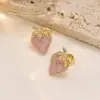 Pendientes de Acero Inoxidable 304 con Esmalte de Fresa Colorido Transfronterizos, Pendientes Elegantes con un Toque Sencillo y de Alta Gama, Joyería al por Mayor