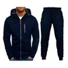 Suéter cardigã jacquard casual esportivo fitness masculino com capuz, conjunto da mesma cor