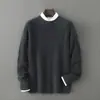 Bai Cai Rong Otoño Invierno Nuevo Suéter de Punto Trenzado Cuello Redondo 100% Lana para Hombre Caliente Jersey de Punto Suéter Talla Grande