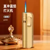 Encendedor Directo de Llama Azul Compacto de Lujo Ligero con Cuerpo de Aleación, A Prueba de Viento, Recargable, Encendedor de Regalo Promocional, Modelo Nuevo