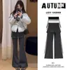 Pantalones de maternidad con diseño de dos piezas falso, pantalones acampanados, nuevo estilo otoño/invierno 2026, forrados de polar, engrosados, pierna ancha, pantalones de campana de lana adelgazantes