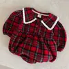 Ropa Nueva Estilo Coreano para Bebés y Niños Pequeños para Niñas Navidad y Año Nuevo Vestido de Cuadros Rojos Traje de Gateo de Princesa