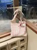 Bolsa de Lona para Mujer, Bolso de Hombro de Nylon de Gran Capacidad, Bolsa de Tela con Estampado de Cuadros Rosas, Simple y Versátil, Bolso de Moda de Nicho