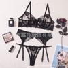 Comercio Exterior Europeo y Americano Sexy Tirantes Aro de Acero Transparente Tres Piezas Flor Bordada Sexy Lencería Moldeadora Set Dividido