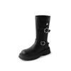 Garota da moda ~ Aumento da fivela de cinto de fundo grosso Botas Martin de couro 2024 Outono e inverno Botas de couro genuíno de salto médio grosso