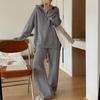 Camisola de lapela casual transfronteiriça terno de suéter feminino outono e inverno novo emagrecimento solto de malha calças largas conjunto de duas peças