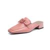 Zapatos Mula de Piel de Vaca de Primera Capa con Lazo Súper Bonitos Verano 2025 Tacón Bajo Grueso Puntera Cuadrada Puntera de Cuero Genuino Pantuflas Exteriores para Mujer