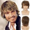 Peluca transfronteriza para hombres europeos y americanos, cubierta para la cabeza corta, peluca de cabello corto rizado sesgado dorado, cubierta para la cabeza de fibra química de seda de alta temperatura