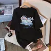 Camiseta Blanca de Manga Corta de Algodón Puro para Mujer Estilo Retro Americano Verano 2025 Nuevo Estilo Holgada Tallas Grandes Tops Venta al por Mayor Dropshipping