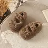 Zapatos Peludos Lindos 2026 Otoño/Invierno Nuevos Zapatos de Princesa Estilo Coreano para Niñas con Lazos Suela Suave Más Terciopelo Cálidos Zapatos de Algodón