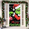 Cubierta de Puerta Decoración de Dibujos Animados del Grinch Cubierta de Puerta Navideña Monstruo Verde Grinch Tela Colgante Tapiz Fondo de Cubierta de Puerta