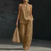 Conjunto de Duas Peças Europeu e Americano Amazon Verão Novo Top Halter Liso com Decote V nas Costas e Calça Wide Leg