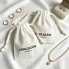 Bolsa fina y transpirable de algodón con cordón para guardar joyas, anillos, collares y pulseras, bolsa pequeña de algodón-lino de bambú hecha a medida