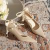 Zapatos de Boda de Tacón Grueso Color Champaña Zapatos de Novia Zapatos de Novia Heroína Vestido de Boda Xiuhe Perla Dama de Honor Puede Usar Zapatos de Tacón Alto Diariamente