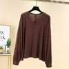 Camiseta Suelta de Modal para Mujer, Ropa de Verano Delgada de Manga Larga con Protección Solar, Nuevo Top de Cuello en V, Ropa Femenina Estilo Coreano, Camiseta de Talla Grande