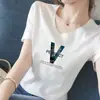 Comercio Exterior Transfronterizo~Camiseta de Manga Corta con Cuello en V de Alta Gama para Mujer, Estampado de Gato de Dibujos Animados de Verano, Versátil, Rejuvenecedora, Delgado