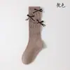 Meias 3/4 para Meninas Primavera Outono Meias de Algodão Meias para Panturrilha Infantil Retro Cor Sólida Versátil Meias Franzidas para Bebê Menina Outono