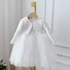 Vestido de Menina de Luxo, Vestido de Princesa de Verão, Vestido para Bebê Menina de Um Ano, Vestido Branco de Manga Longa no Estilo Chanel