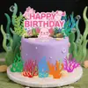 9 Peças de Enfeites para Decoração de Bolo com Tema Oceânico, Velas de Feliz Aniversário, Enfeites de Coral e Plantas Aquáticas, Conjunto de Bandeirinhas