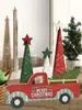 Camioncito rojo vintage con árbol de Navidad, decoración de mesa de madera, centro de mesa navideño, regalos de Navidad