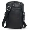 Bolsa Transversal Preta de Ombro Único para Homens, Couro Genuíno, Casual, Moderna, Pequena Bolsa para o Dia a Dia, Bolsa Versátil de Couro de Vaca