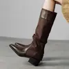 Impresionantes Botas Largas Retro Botas Altas Botas Arrugadas Caídas 2025 Nuevas Puntiagudas Delgadas Tacón Grueso Botas de Monta para Mujer