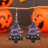 Halloween calavera de horror exagerada árbol de Navidad oscuro letra Gato Negro pendientes acrílicos pintados por ambos lados