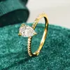 Anel Gota d'Água Anel Formato Pera Banhado a Ouro 18K Anel de Prata S925 com Moissanita para Mulheres Transfronteiriço