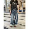 Calça Jeans Lavada ICCIICC Estilo de Rua Artesanal com Barra Dobrada, Corte Solto Wide-Leg para Mulheres, Outono 11023