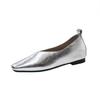 Talla grande transfronteriza Color sólido Punta cuadrada Boca poco profunda Zapatos individuales Mujer 2025 Primavera Retro Casual Slip-on Zapatos de guisante Mujer