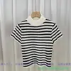 Blusa de Tricô Confortável e Casual com Gola Meia-Alta, Blocos de Cor Listrados, Manga Curta, Novo Estilo de Verão, Caimento Ajustado, Rejuvenescedor, Top Curto Versátil